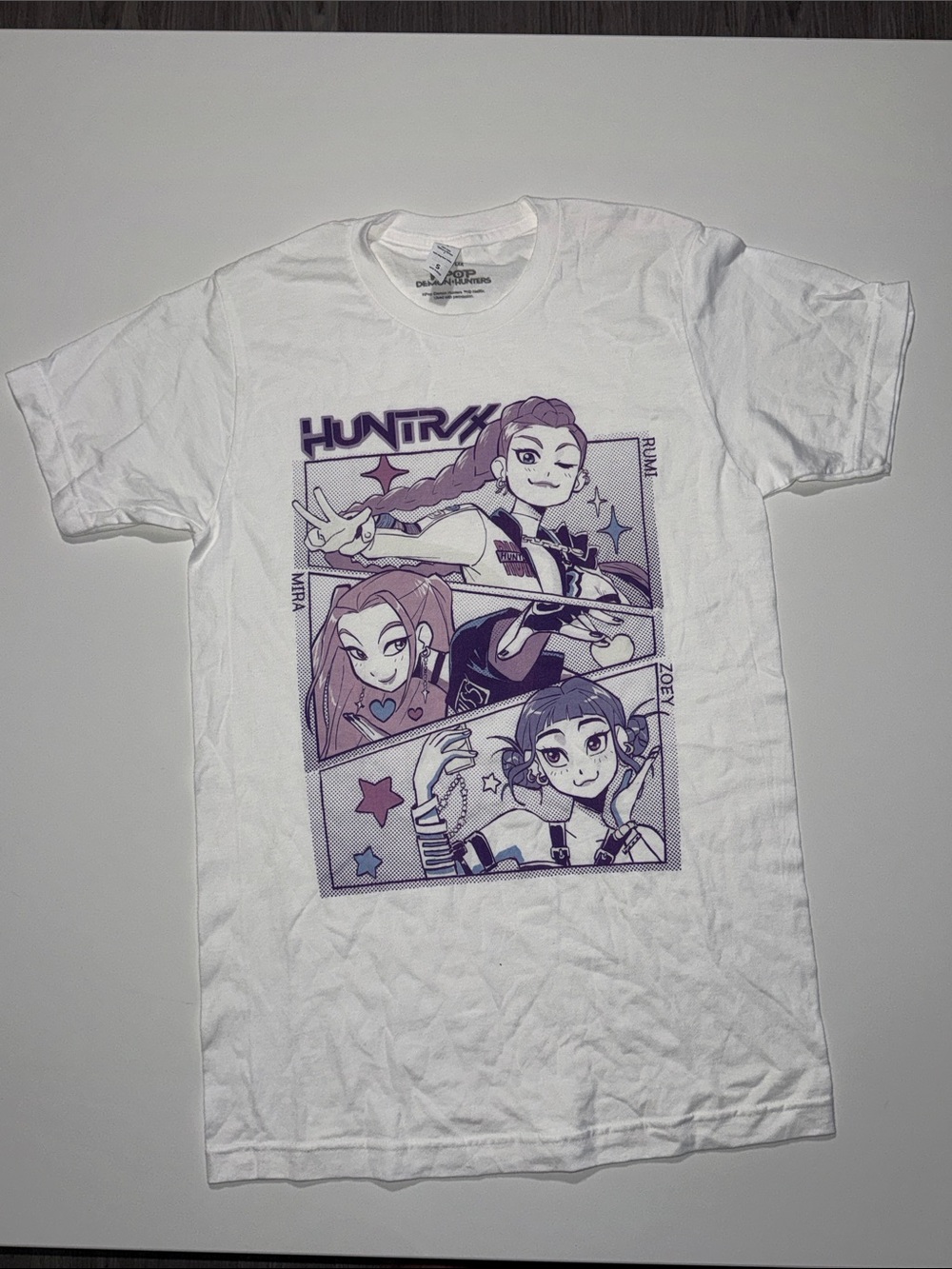 Kpop Demon Hunters Tshirt Rumi Mira Zoey White Purple Blue YOUTH S